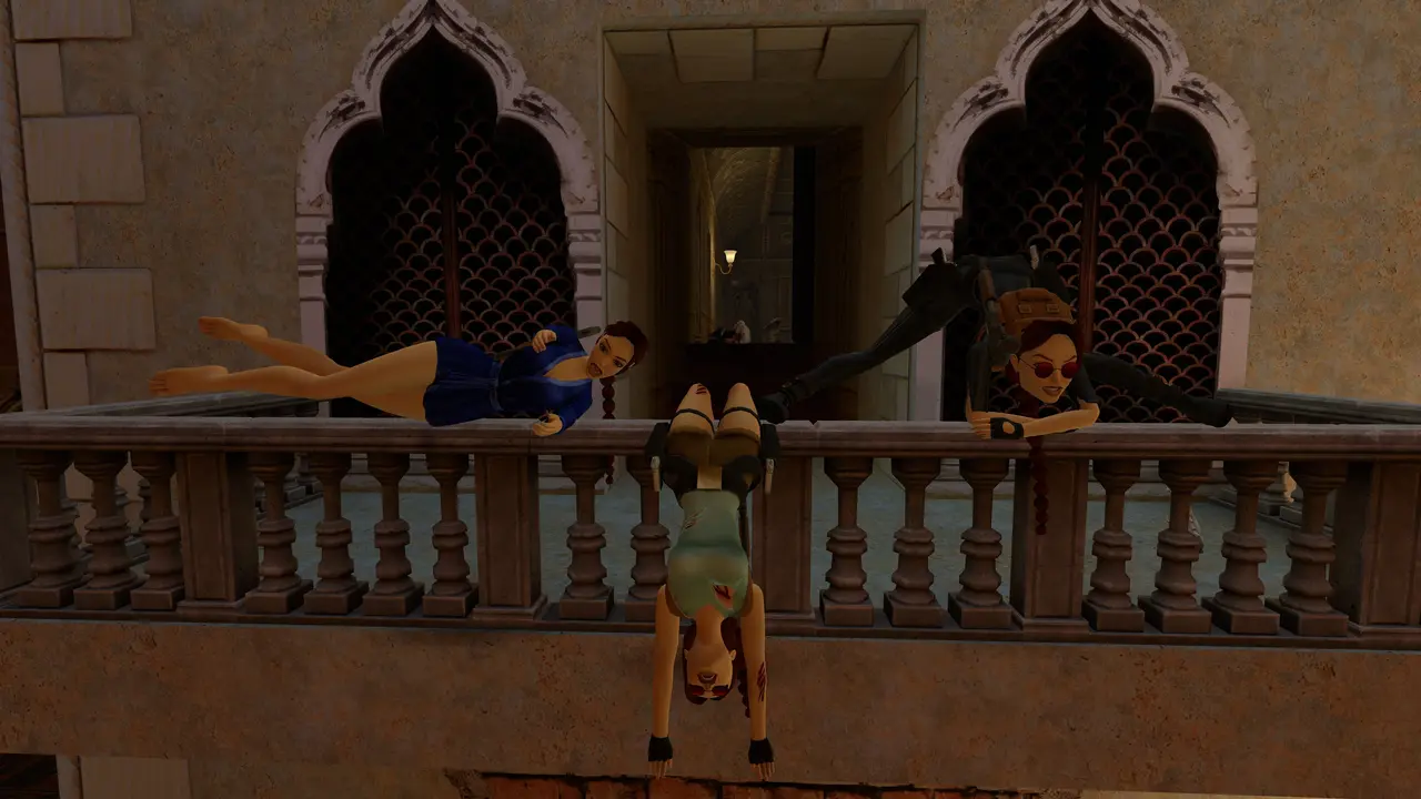 Acrobatic pose on a Venice balcony in TR2 Multiplayer