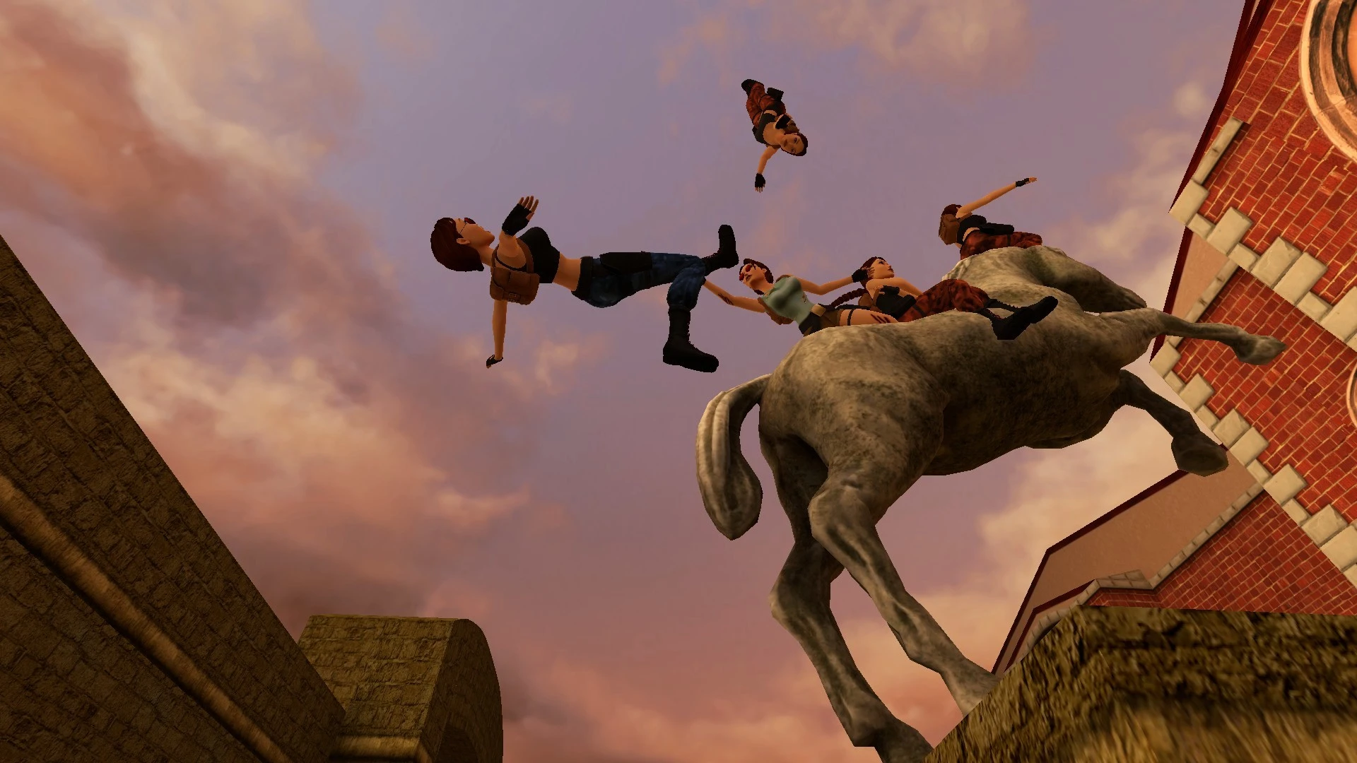 Flying pose on the horse statue in Venice TR2 Multiplayer