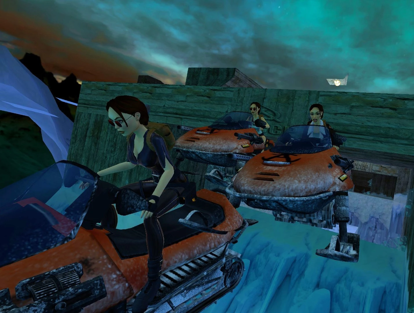 Three Laras on snowmobiles in Antarctica TR3 Multiplayer