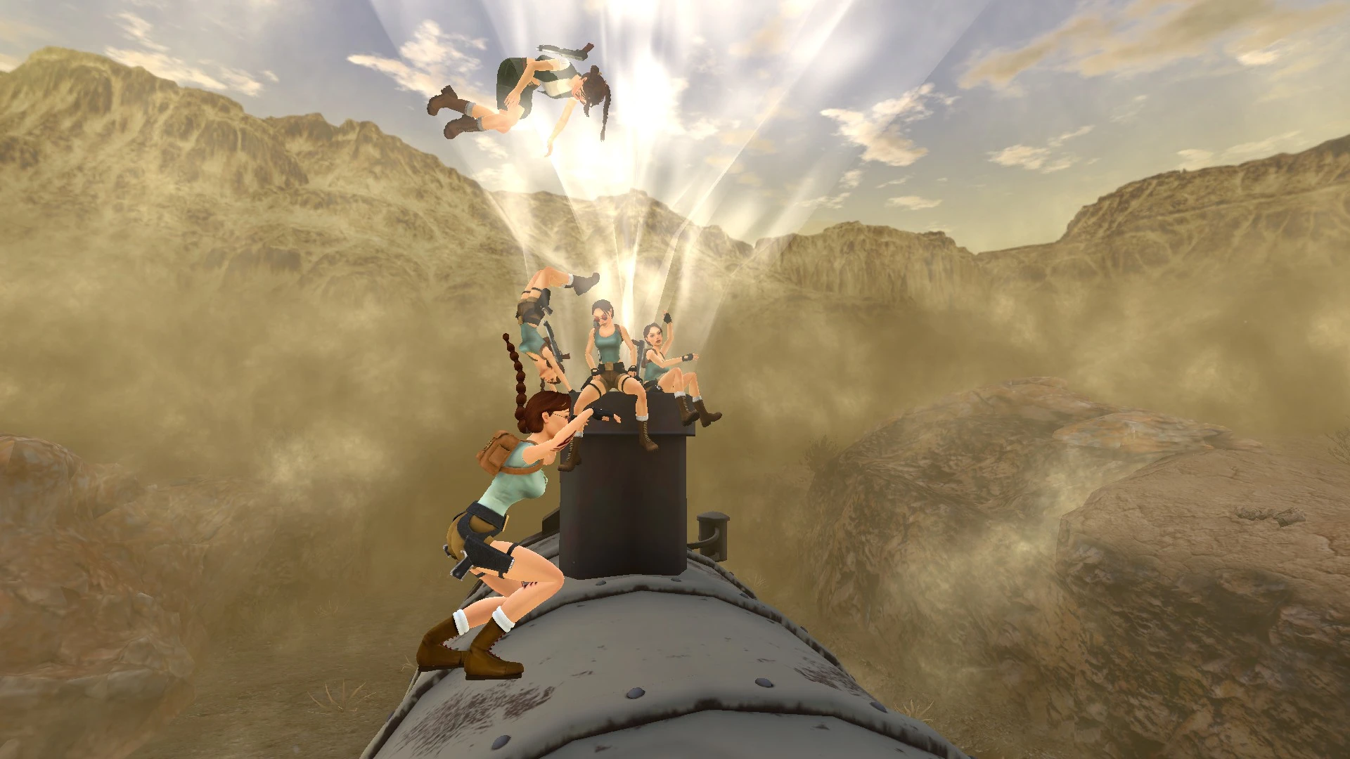 Group on the train in Nevada TR3 Multiplayer