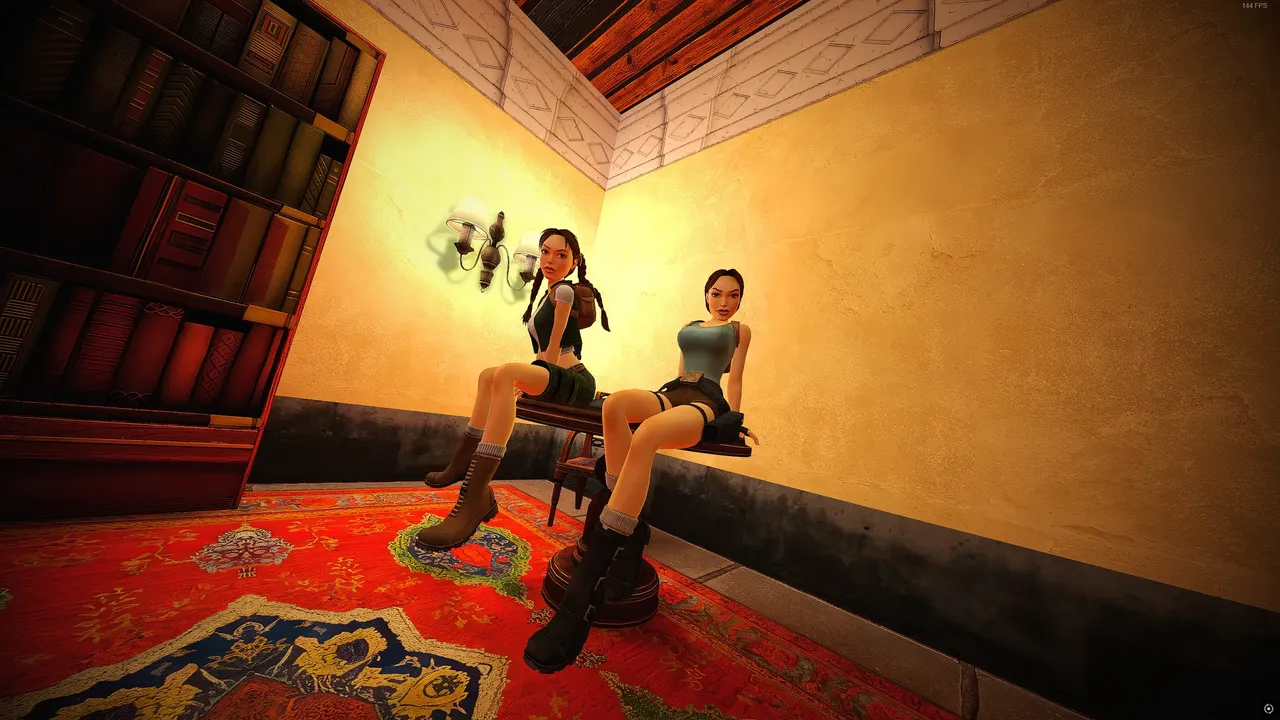 Two Laras in Croft Manor library