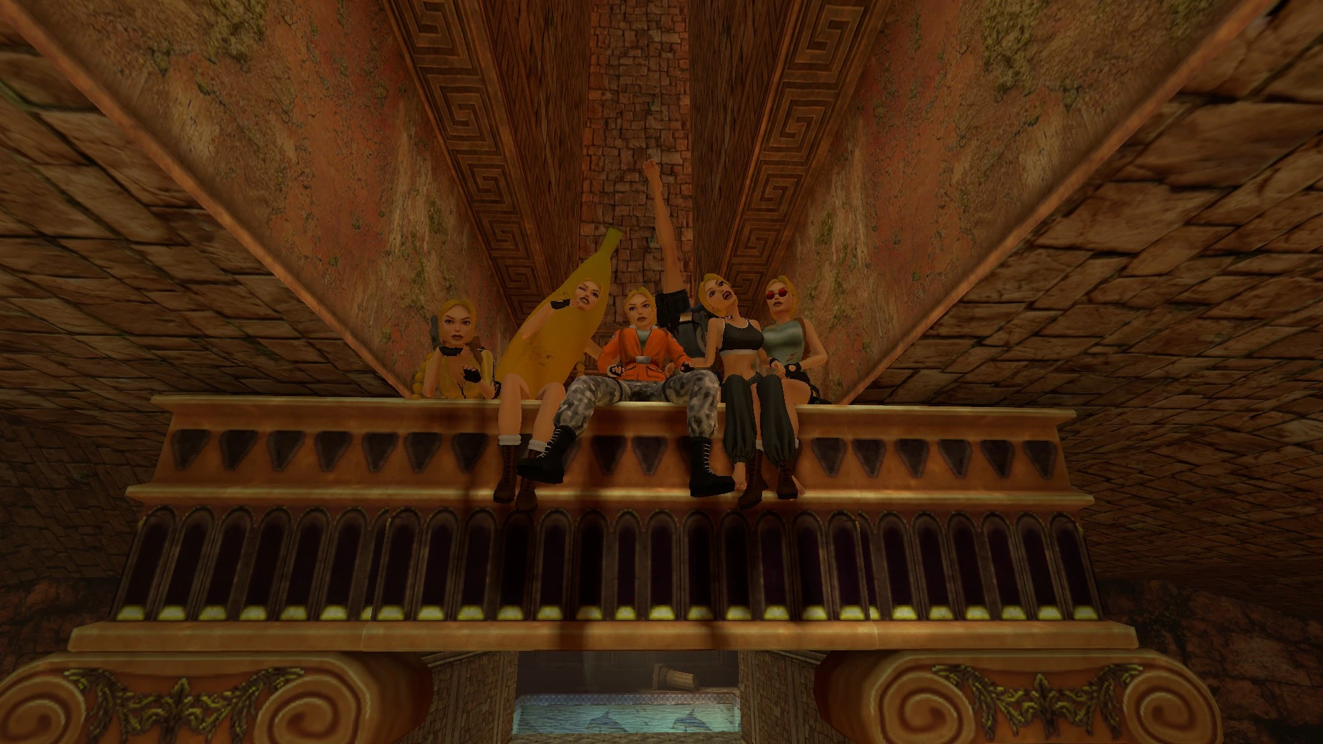 Group on balcony at Palace of Midas TR1 Multiplayer