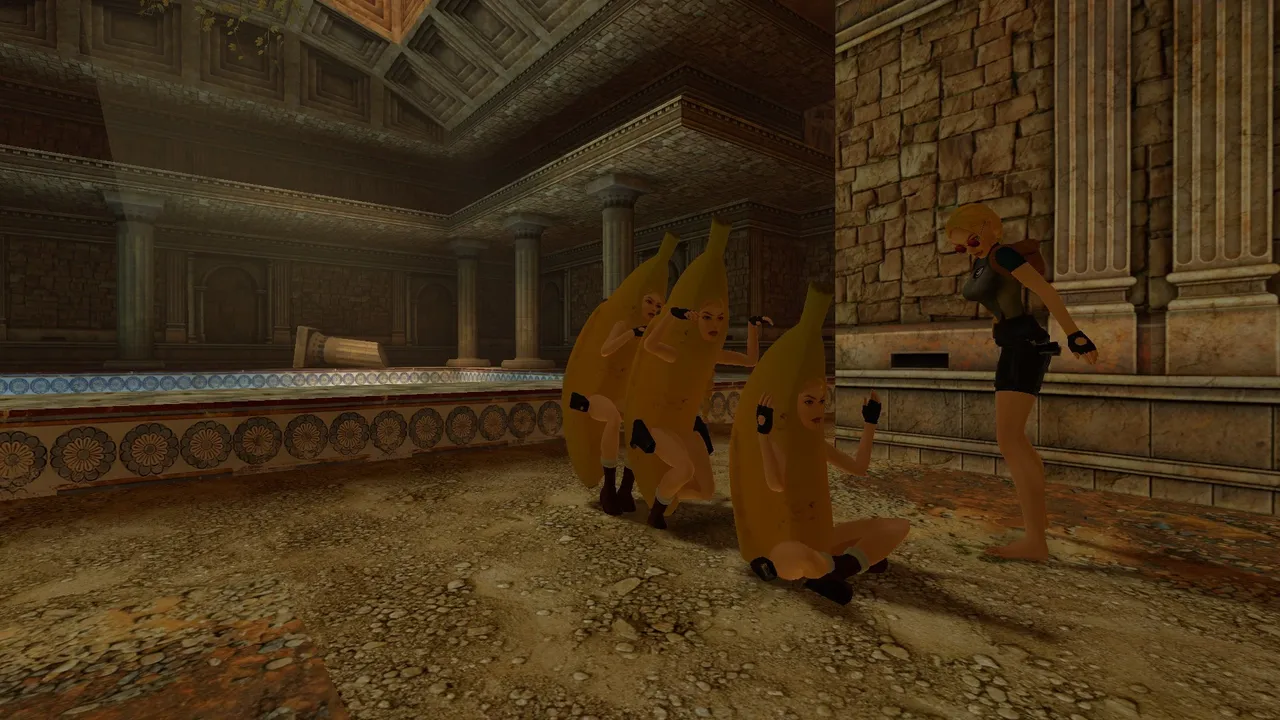 Banana costume lineup at Palace of Midas TR1 Multiplayer