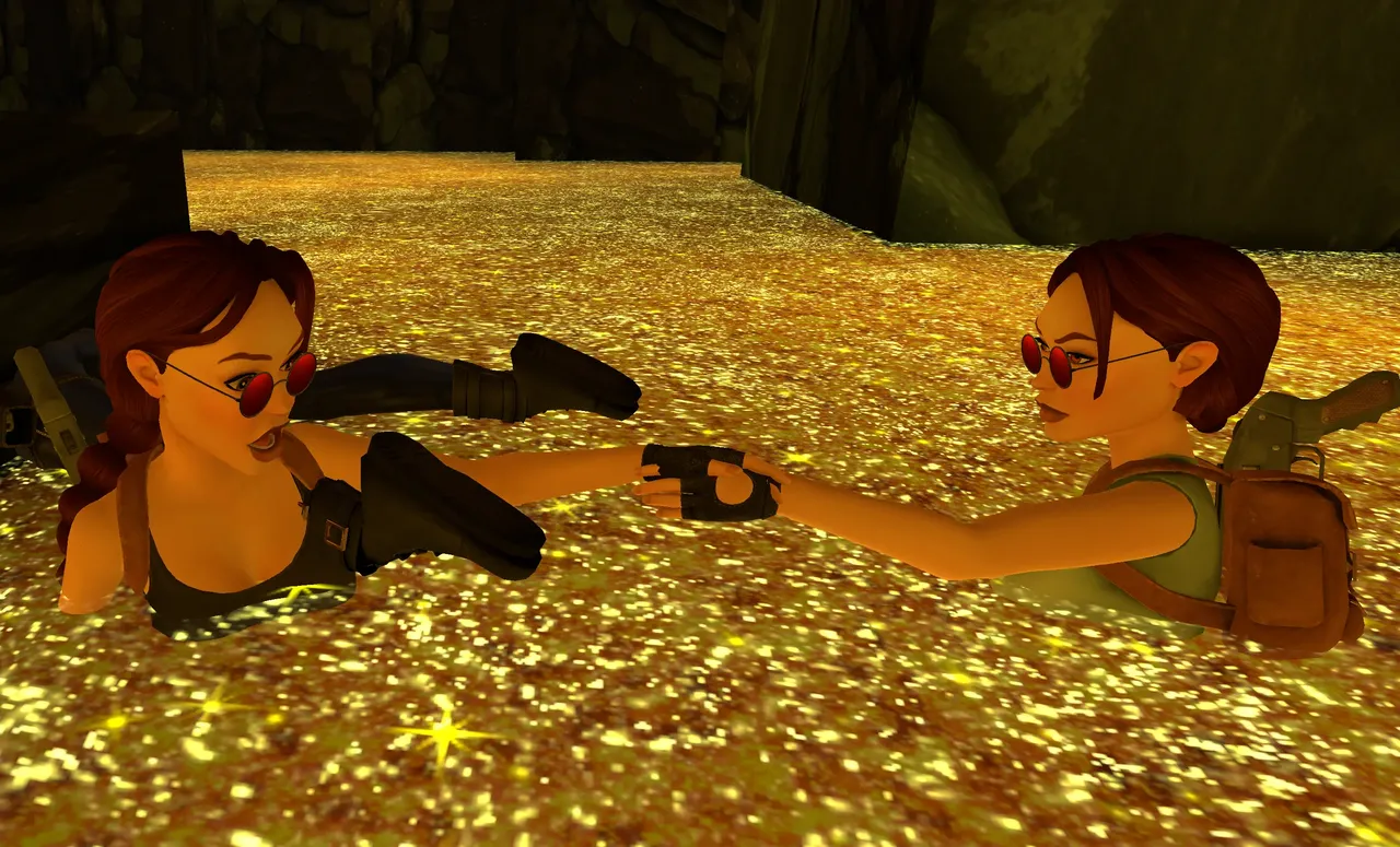 Two gold Laras at Palace of Midas TR1 Multiplayer