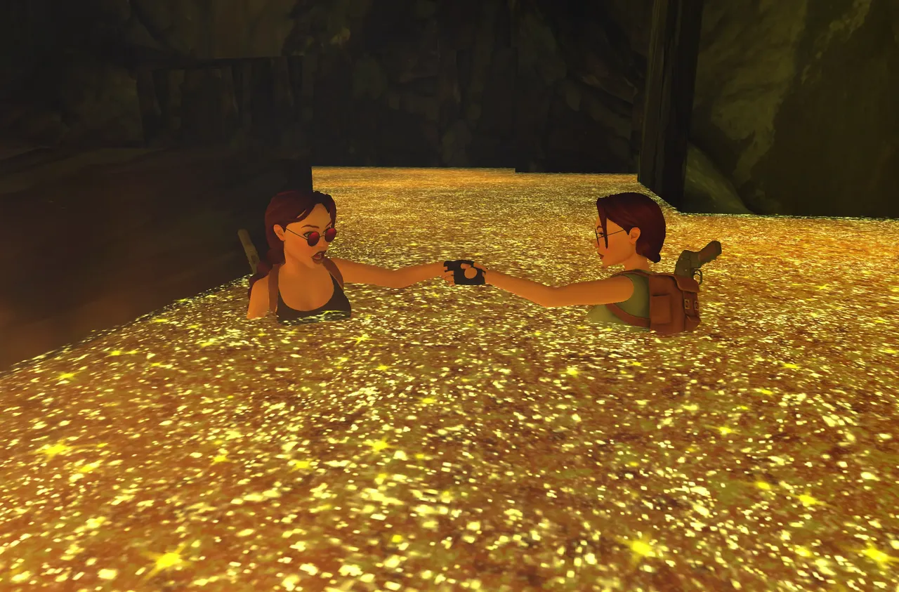 Gold Lara reaching at Palace of Midas TR1 Multiplayer