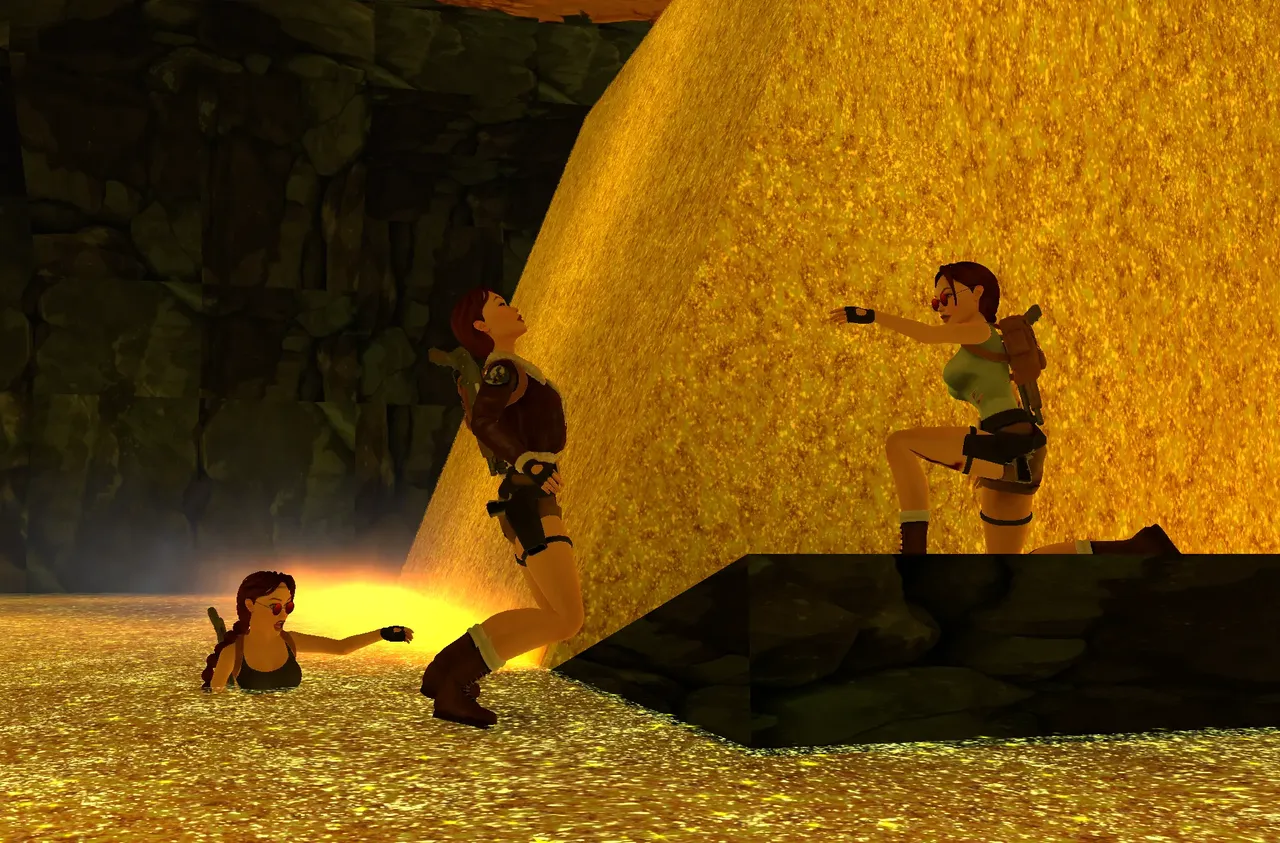 Three gold Laras at Palace of Midas TR1 Multiplayer