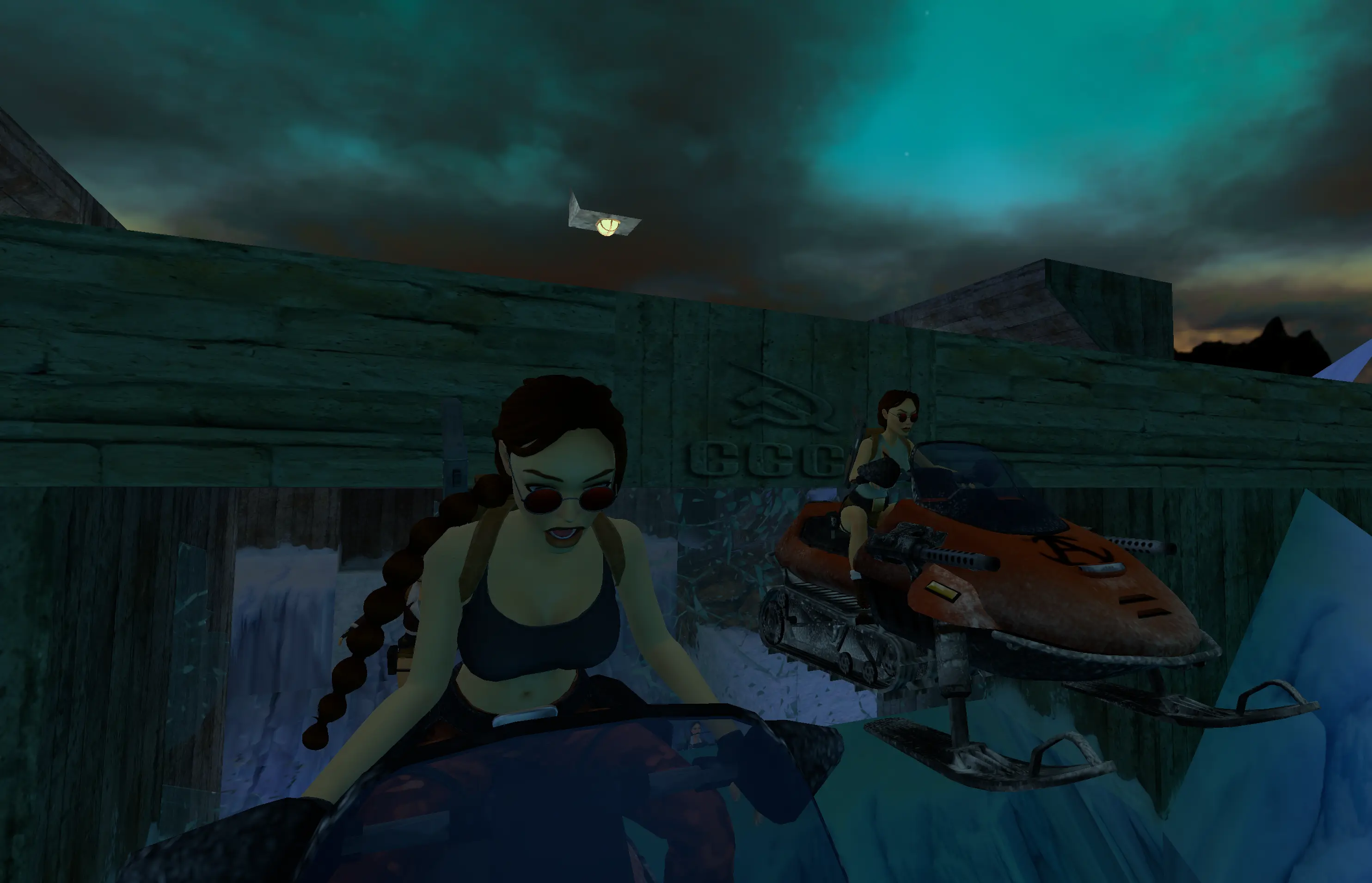 Two Laras on snowmobiles in Antarctica TR3 Multiplayer