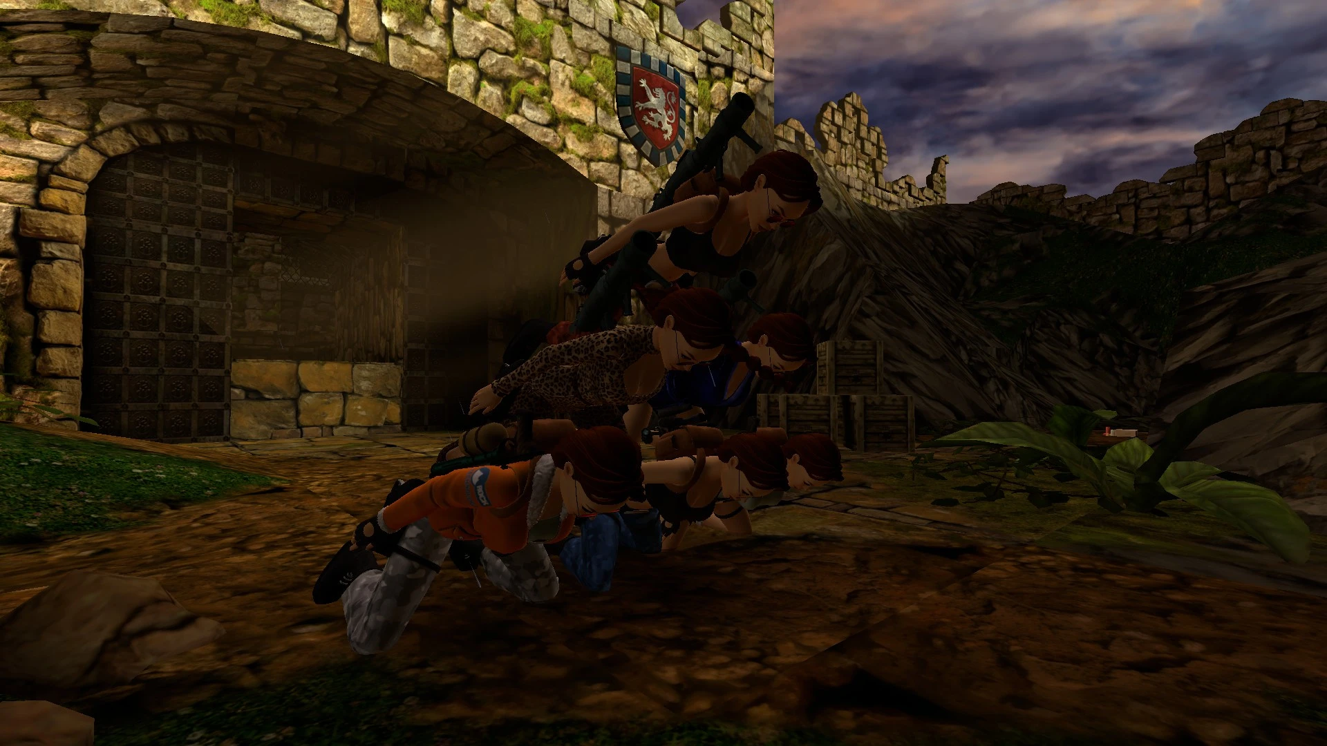 Group of Laras lined up forming a 'Lara Pyramid'