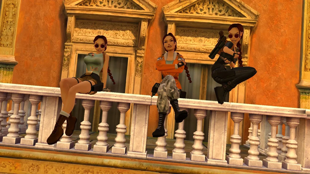 Trio on balcony in Venice TR2 Multiplayer