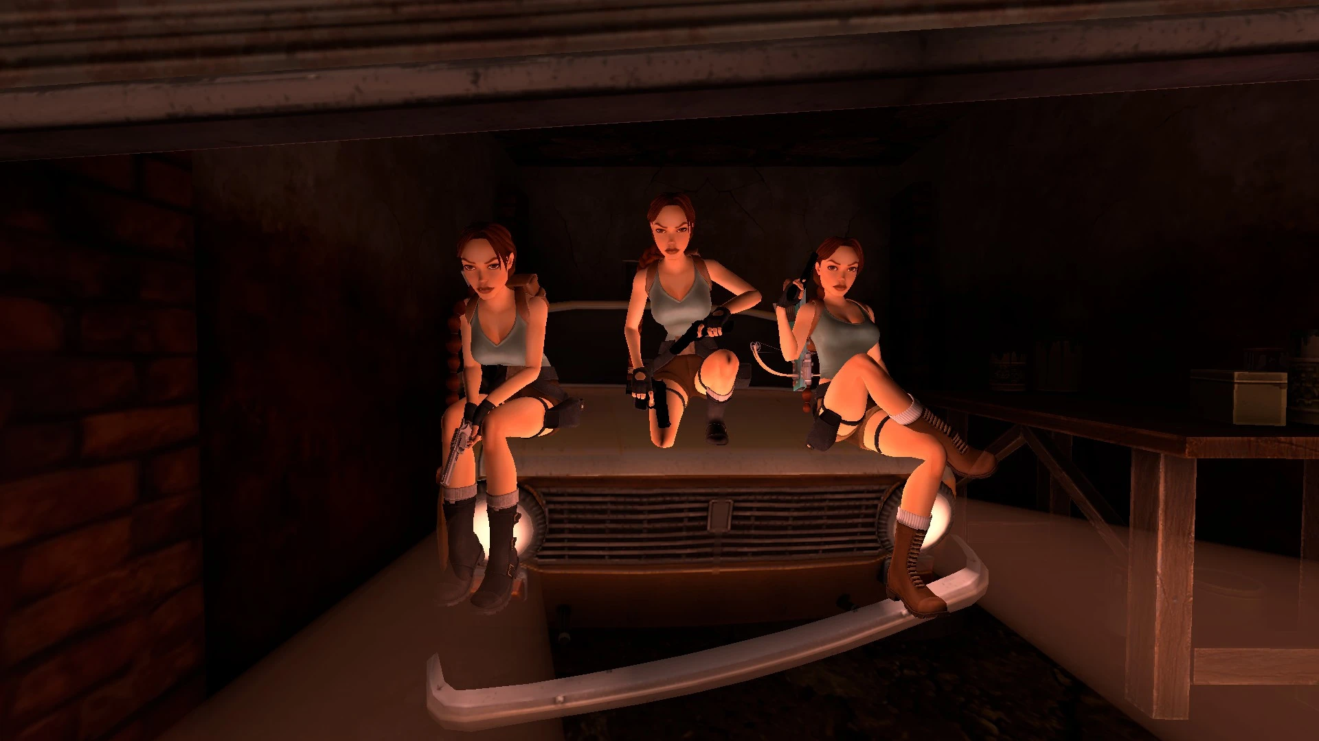 Trio on car hood in Nevada TR3 Multiplayer