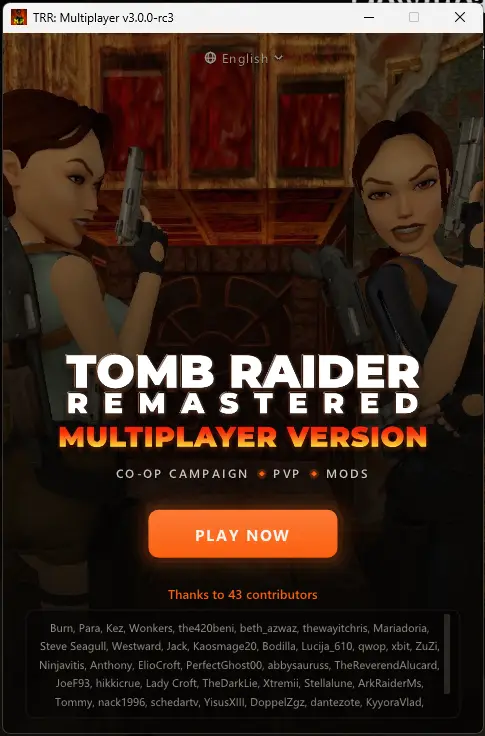 The launcher welcome page with the PLAY NOW button