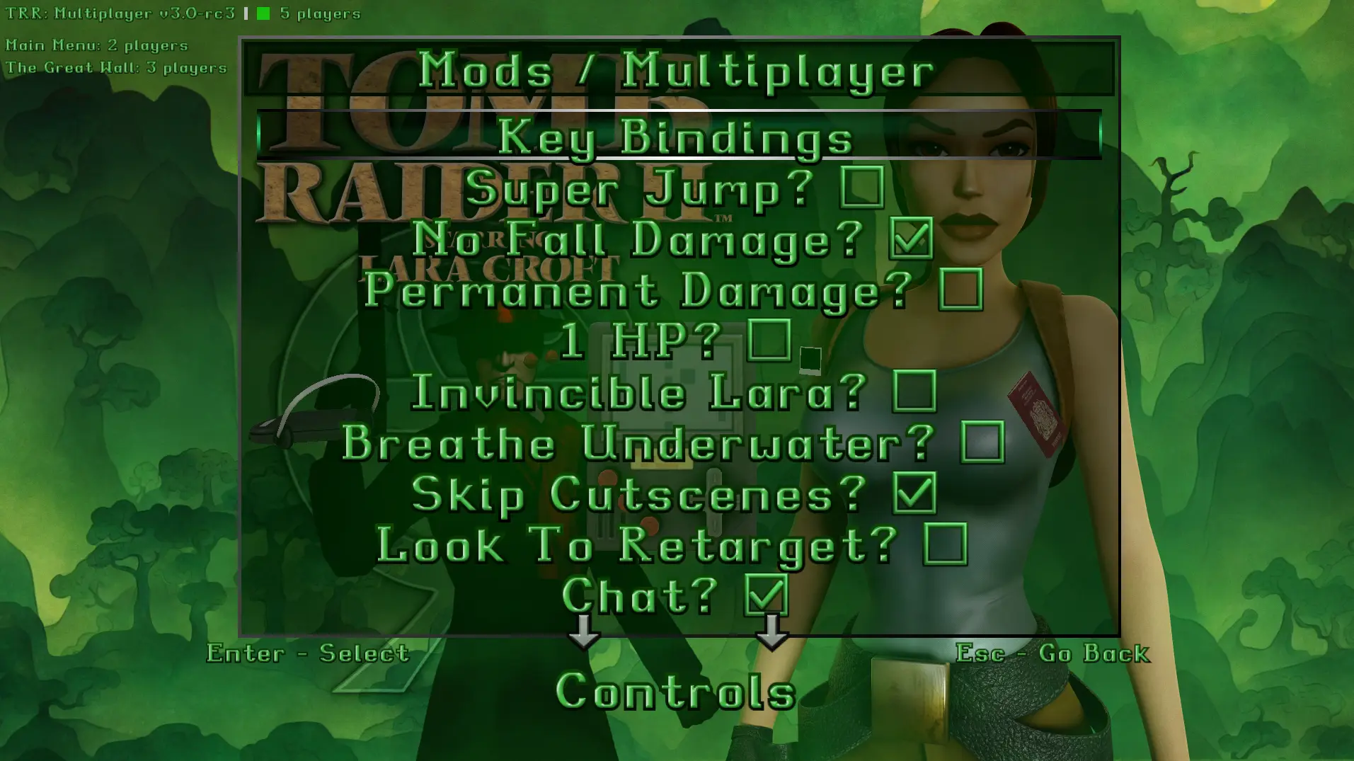 The Mods / Multiplayer page under Control Settings